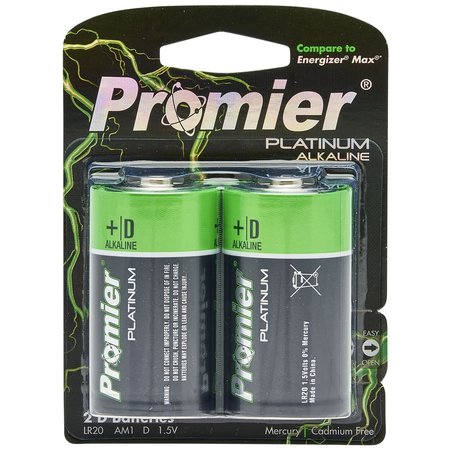 PROMIER PRODUCTS D Alkaline Battery, 2PK P-D2-6/24